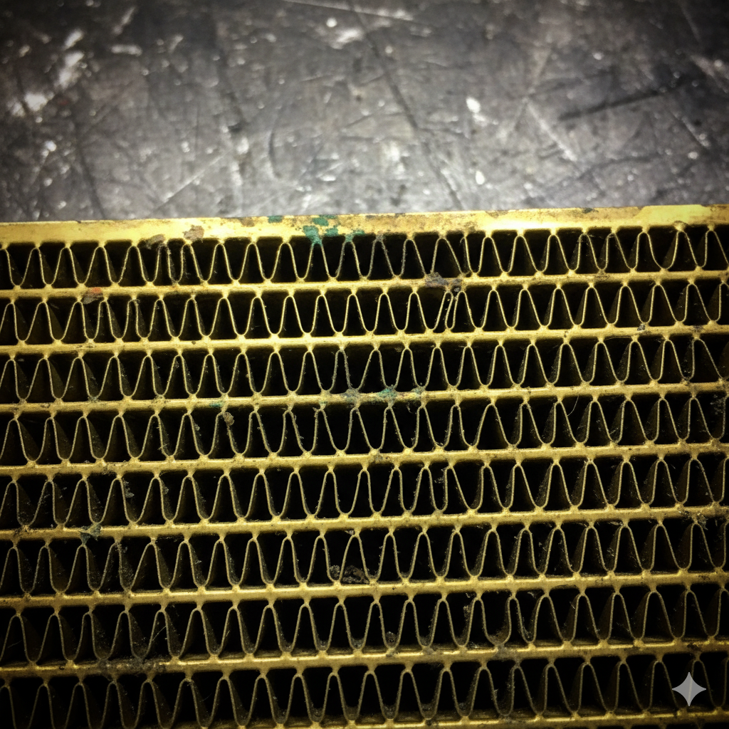 Zbliżenie na chłodnicę mosiężną. 