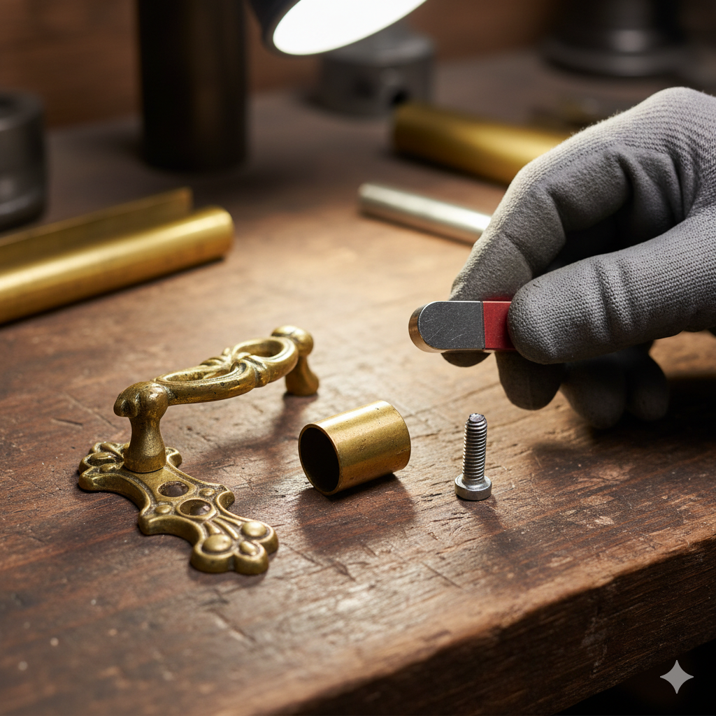 Pracownik skupu wykonujący test metali używając silnego magnezu. 