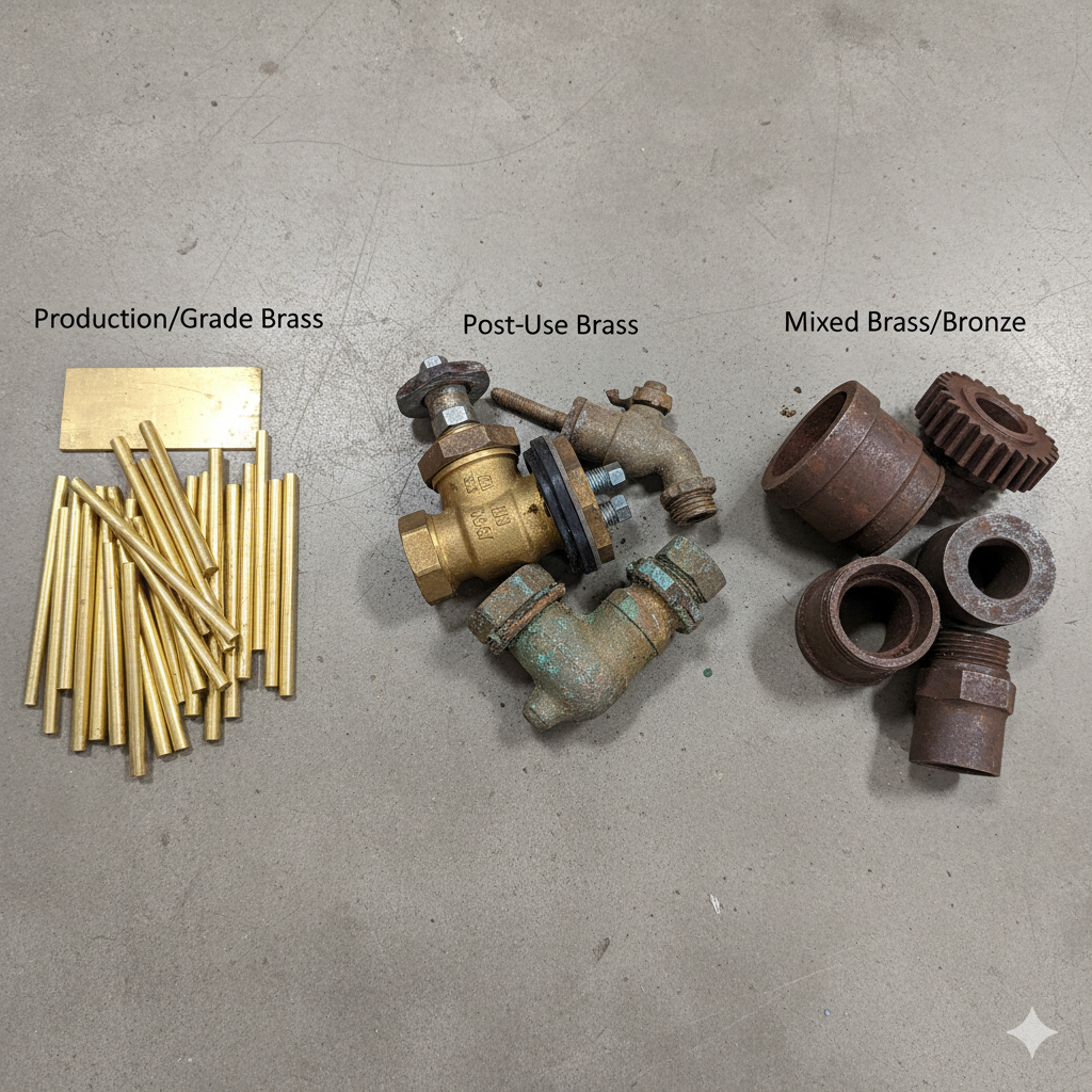 Porównanie różnych rodzajów mosiądzu spotykanego w skupach. 